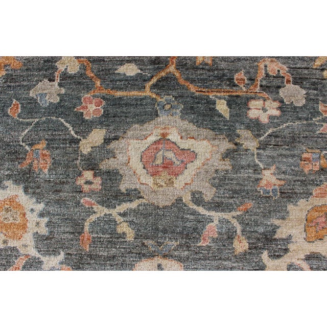 Early 21st Century Keivan Woven Arts Angora Turkish Oushak Rug in Dark Green, Silver Gray, Orange, and Hints of Pink For Sale - Image 5 of 10