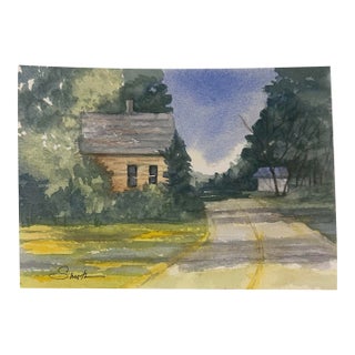 “Quiet Bend in the Road” Original Watercolor Landscape by Nancy Smith For Sale