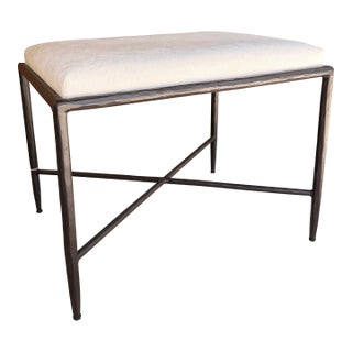 Gabby Home Ottoman With White Hair Hide and Black Metal Legs For Sale