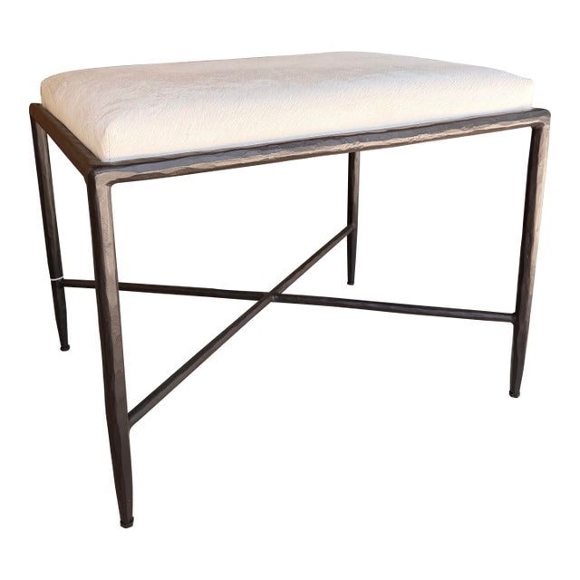 Gabby Home Ottoman With White Hair Hide and Black Metal Legs For Sale