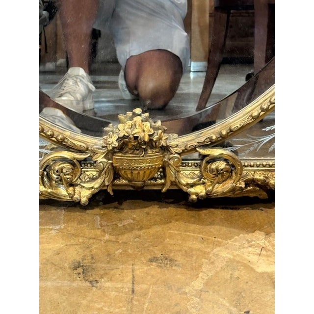 19th C. French Louis XV Giltwood Mirror With Etched Border Panels For Sale In Dallas - Image 6 of 8