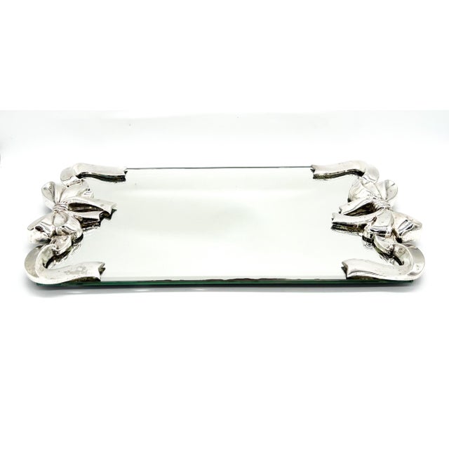 1980s Godinger Silver-Plated Bow & Ribbon Mirrored Vanity Tray — Hollywood Regency / Traditional / Shabby Chic For Sale - Image 18 of 18