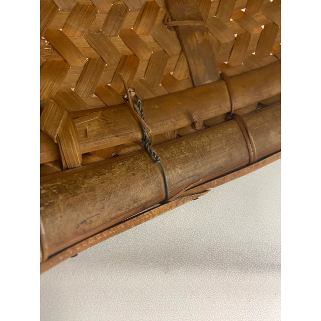 1970s Large Vintage Wicker Floor Basket - Handwoven Splint Storage Basket - Rustic Farmhouse Decor For Sale - Image 5 of 12