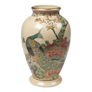 Mid 20th Century Satsuma Vase With Peacock and Flower Decoration For Sale