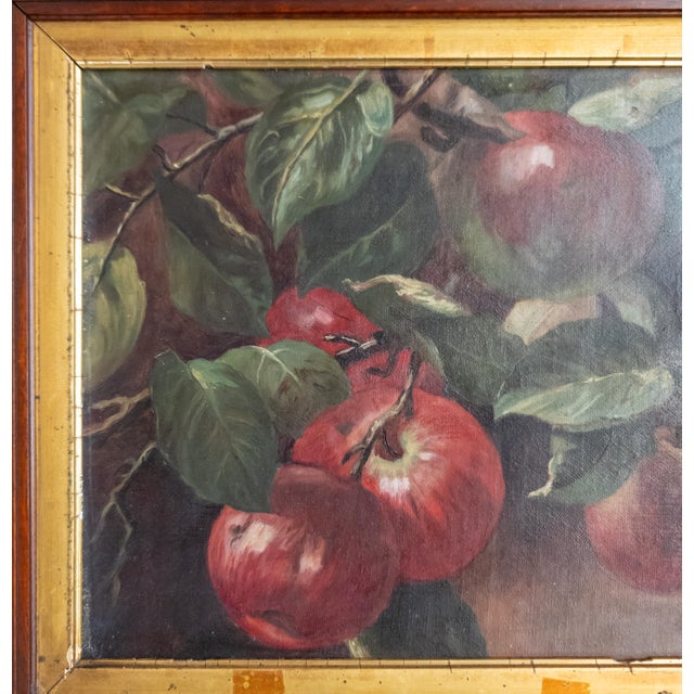 Wood 19th Century American Oil Painting Study of Apples on a Branch in Walnut Frame For Sale - Image 7 of 14