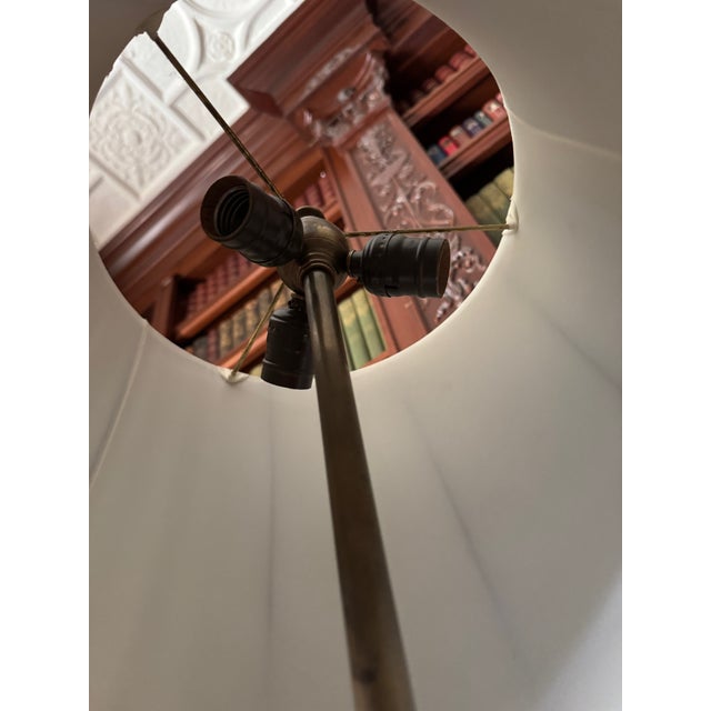 Neoclassical Antique Parisian Bronze Floor Lamp With Figural Rams & Neoclassical Detailing, C. 1900 For Sale - Image 3 of 4