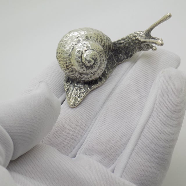 This vintage silver figurine depicts a life-size snail. Handcrafted in arezzo, tuscany during the 1970s to 1980s by...
