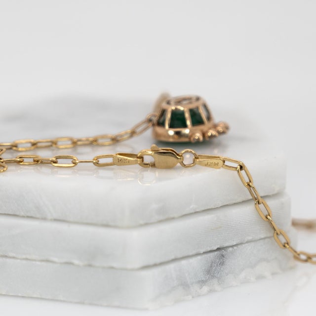 4.9ct Emerald and Diamond Pendant Necklace: Solid 14k Gold With Attached Chain For Sale - Image 9 of 9