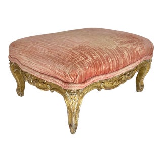 Antique French Louis Xv Carves Ans Gilt Upholstered Footstool For Sale