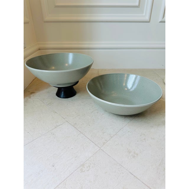 Green Vintage Calvin Klein Cargo Stoneware 12” Serving Bowls in Sage, Made in Japan -Set of 2 For Sale - Image 8 of 10