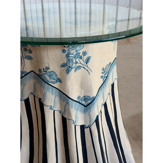 Textile Trompe-L’Œil Hand-Painted Skirted Side Table by Strata Group, “Scandinavian Bouquet,” 1992 For Sale - Image 7 of 12