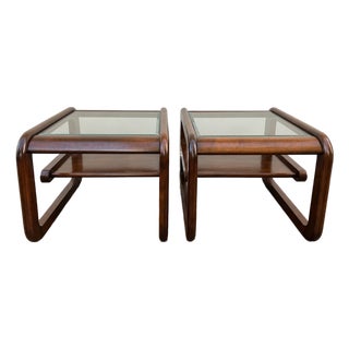 1970s Postmodern Walnut Waterfall Tables Attributed to Lou Hodges for Mersm For Sale