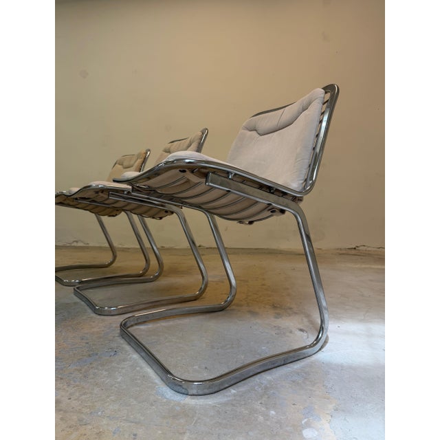 Gastone Rinaldi Chrome Cantilever Chairs with Cream Seat Cushions by Gastone Rinaldi for Rima, Set of 4 For Sale - Image 4 of 11