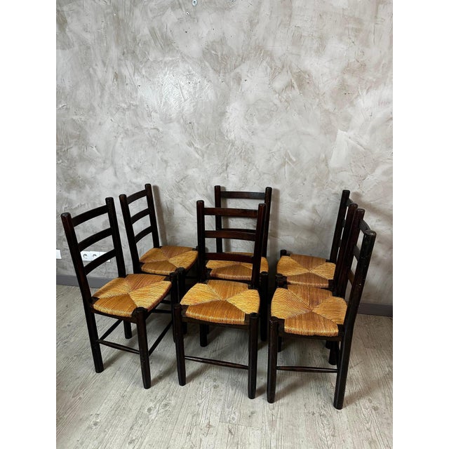 Brutalist Vintage Chairs in Solid Wood, 1960, Set of 6 For Sale - Image 3 of 15