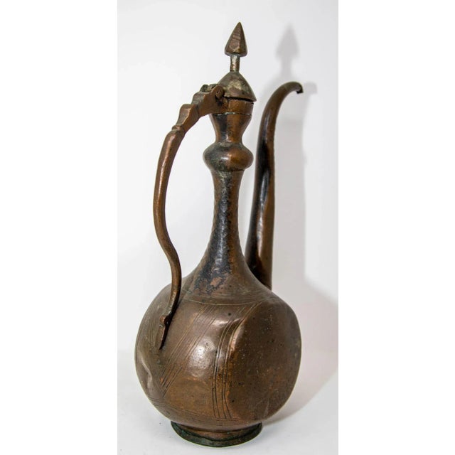 Antique Islamic Qajar Persian Copper Ewer 19th Century For Sale - Image 9 of 12