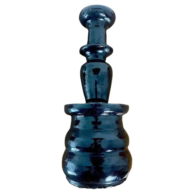 Large Chinese Altar Candleholder in Black Enameled Ceramic, 19th Century For Sale