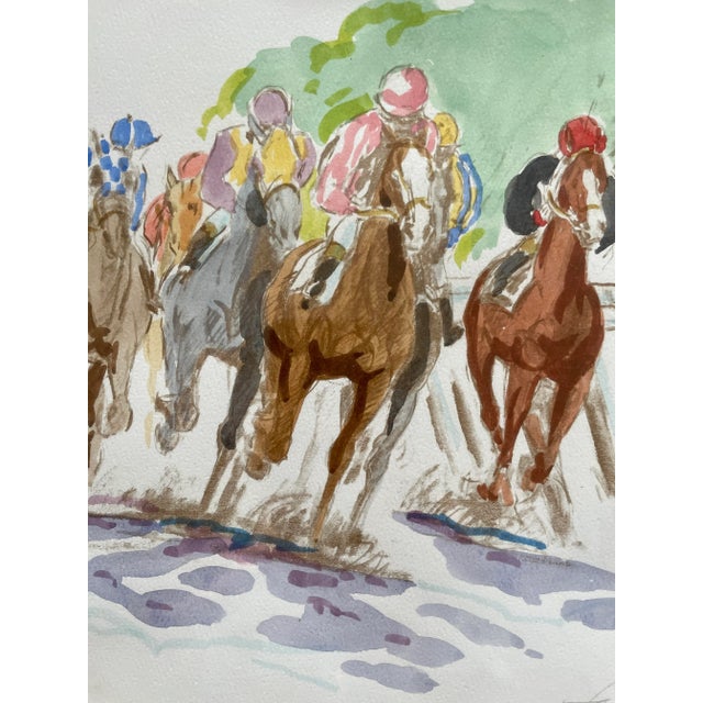 Wood Horse Racing Watercolor by Jay Moore From 80's For Sale - Image 7 of 10