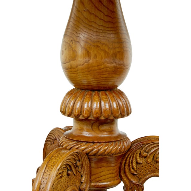 Hand-Carved and Inlaid Elm Side Table, 1870s For Sale - Image 6 of 10