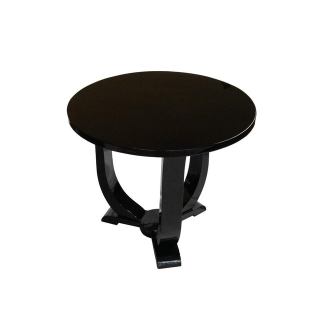 Black Art Deco Round Pedestal Black Lacquer Table, 1930s For Sale - Image 8 of 12