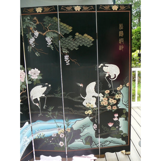 Early 21st Century Vintage Wood Carved Black Lacquer 6 Panel Room Divider Screen For Sale - Image 5 of 6