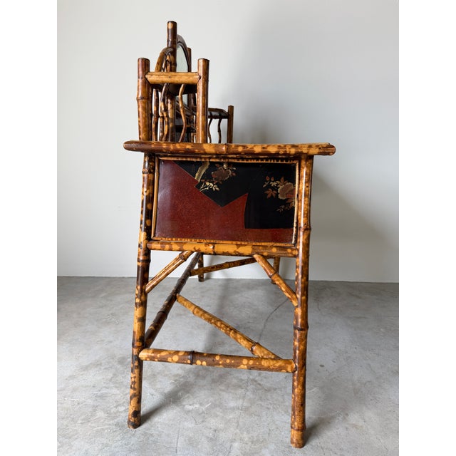 19th-Century English Aesthetic Movement Burnt Bamboo & Lacquer Writing Desk With Mirror For Sale - Image 11 of 17