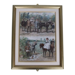 Caricatures in 2 Equestrian Coaching Scenes Watercolour by Finch Mason For Sale