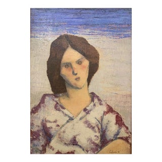 Giampaolo Talani "Woman on the Beach" Oil on Board, Intimate Portrait Coastal Art, Tuscan Coastal Art, Contemporary Art by Italian Master For Sale