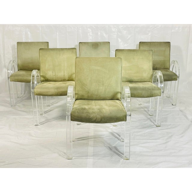 Striking set of six “Waterfall” dining armchairs designed and manufactured by Charles Hollis Jones in the United States,...