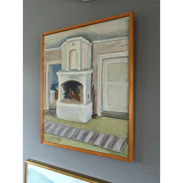 Mid 20th Century 1968 Mid-Century Modern 'The Fireplace' Vintage Swedish Expressive Interior Oil Painting, Framed For Sale - Image 5 of 13