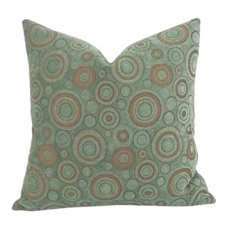 Light Teal Chenille With Brown Circle Pattern Pillow Cover For Sale