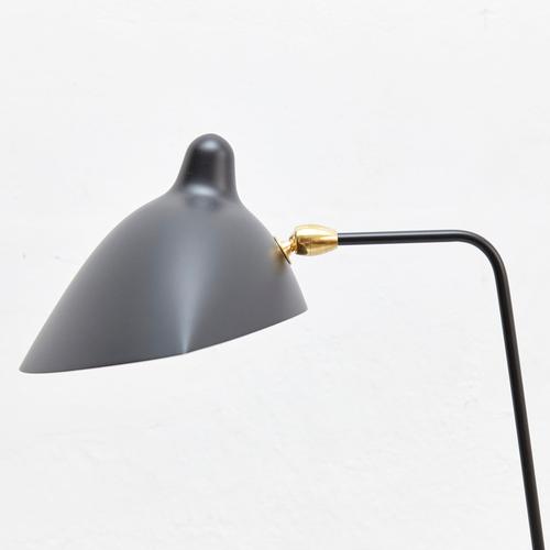 Metal Mid-Century Modern Black One-Arm Standing Lamp in Aluminum, Brass and Steel by Serge Mouille For Sale - Image 7 of 16