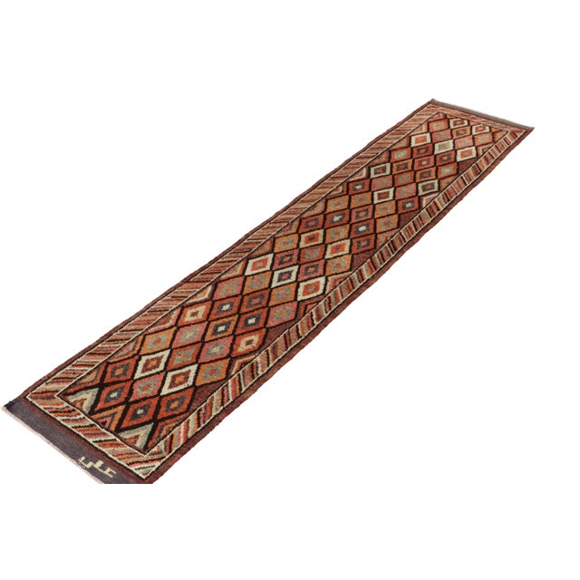 Tribal 1950s Vintage Tribal Runner in Multicolor Diamond Patterns, Geometric Border For Sale - Image 3 of 7