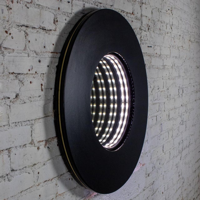 Black Late 20th Century Modern to Postmodern Infinity Vortex Wall Mirror Round Black Laminate Frame For Sale - Image 8 of 18