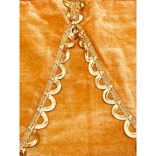 Mid-Century Modern Vintage Mid-Century Golden Marigold Velvet Scalloped Window Valance Panel - 98” X 24.5” For Sale - Image 3 of 3