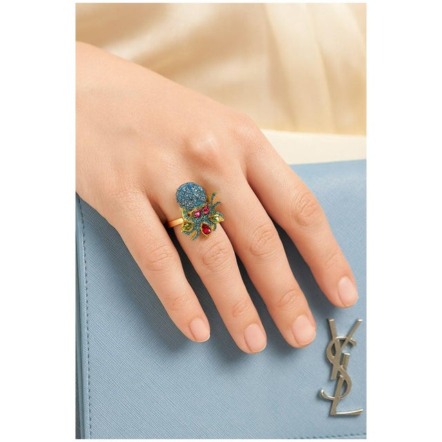 Bochic "Orient" Vintage Natural Blue Topaz & Tourmaline Ring Set 18K & Silver For Sale - Image 15 of 18