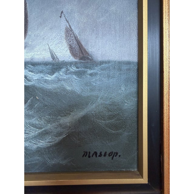Stormbound Sailors – Original Vintage Maritime Oil Painting An atmospheric original vintage oil painting on canvas...