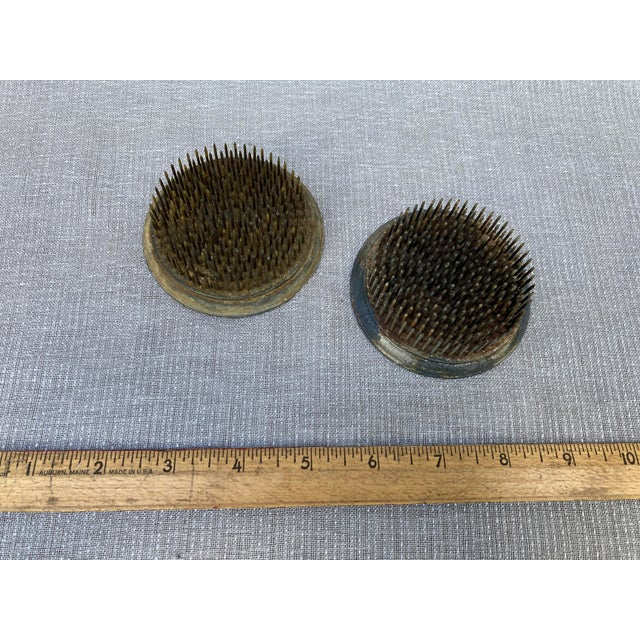 Metal Vintage Heavy Metal Flower Pin Frogs- Set of 2 For Sale - Image 7 of 12