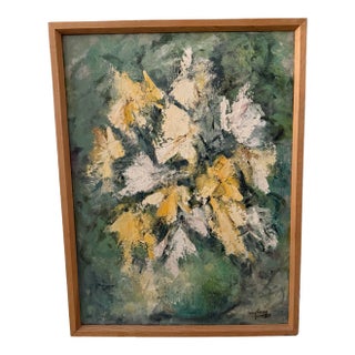 Mid Century Abstract Dloral Painting by Mary A. Carey, Framed For Sale