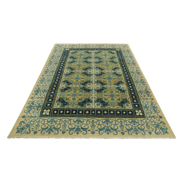 Modern Rug & Kilim’s Modern Classics Rug in Cream, Blue & Yellow, With Floral Patterns For Sale - Image 3 of 7