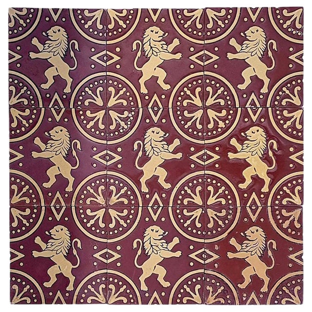 Antique Relief Tile Panel in the Style of J. Parentani, 1890s, Set of 9 For Sale