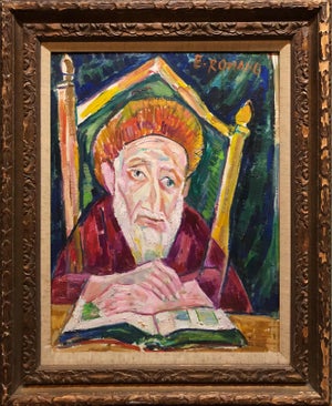 Emanuel Glicenstein Romano, Modernist Oil Painting 1940s, Judaica Hasidic Rabbi in Jerusalem, 1972