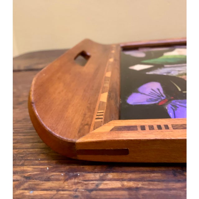 1930s Brazilian Art Deco Butterfly Wing Cocktail Tray Santo’s Landscape For Sale - Image 4 of 7