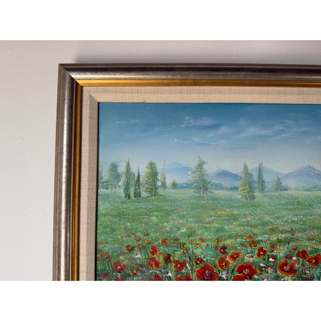 Wood 1980s C. Benolt Floral Farm Landscape Oil on Canvas Painting, Framed For Sale - Image 7 of 12