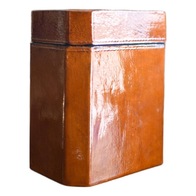 Vintage Chinese Brown Octagonal Lacquer Box Tea Caddy Tall 6" For Sale