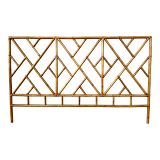 Coastal Style Bamboo and Rattan Queen Size Bed Headboard. Circa 1980s For Sale