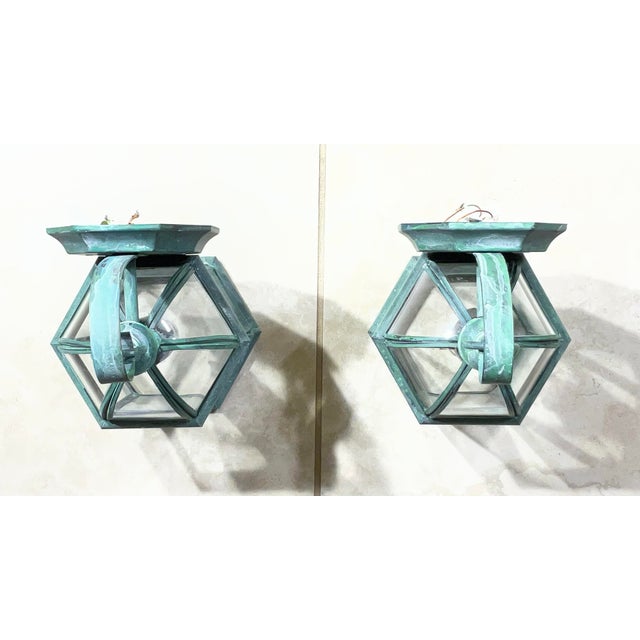 Small Pair of Vintage-Style Solid Brass Wall Lanterns Sconces- 12”25 X 6” X6” For Sale - Image 9 of 11