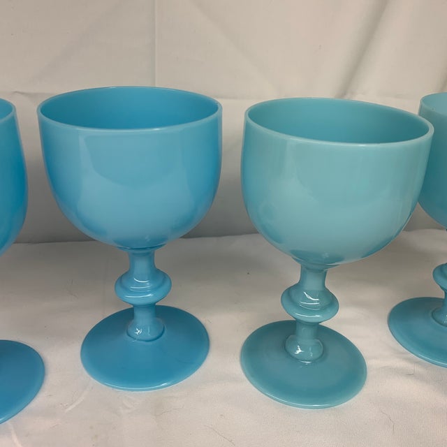 Vintage 5” French Portieux Vallerysthal Robin’s Egg Blue Opaline Glass Goblets - Set of 5 For Sale In Chicago - Image 6 of 6