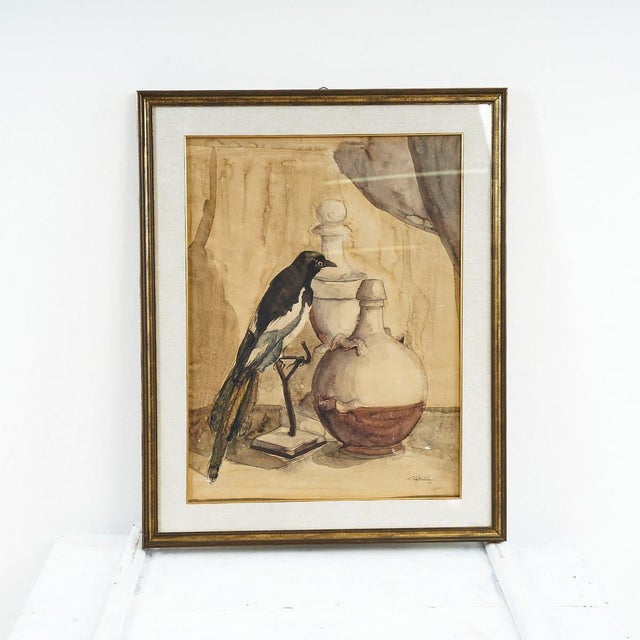 Mantovani, Magpie, 1973, Watercolor For Sale - Image 5 of 5