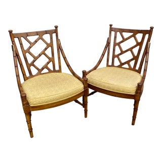 Mid 20th Century Vintage Hollywood Regency Faux Bamboo Chairs, a Pair For Sale