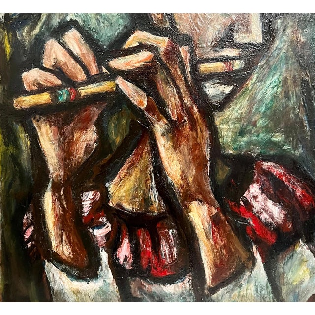 Green Boris Deutsch, 1947 Expressionist Oil Painting Flute Player Musician Boris Deutsch WPA Artist, 1947, Framed For Sale - Image 8 of 11